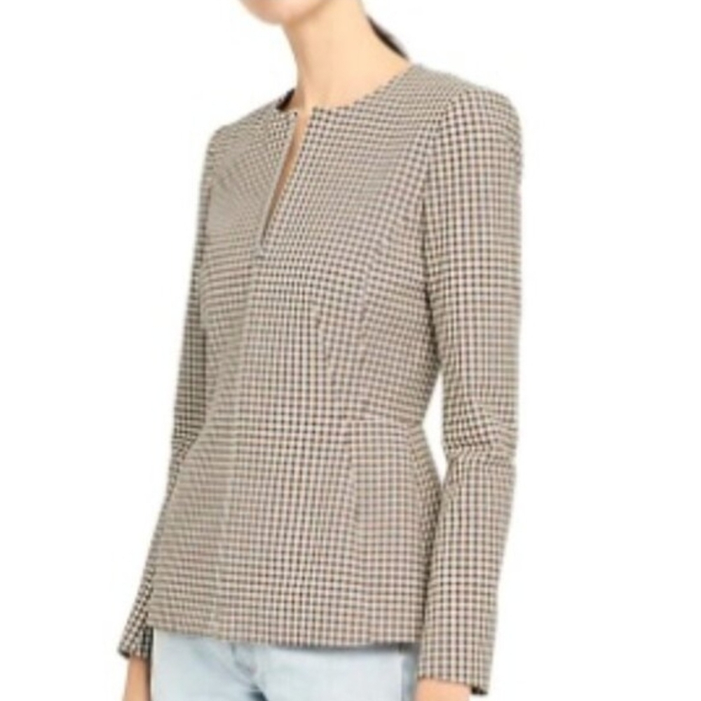 NEW Theory Checked Jacket Blazer Size 4 Brown Minimalist Business Casual Luxury - Picture 2 of 10